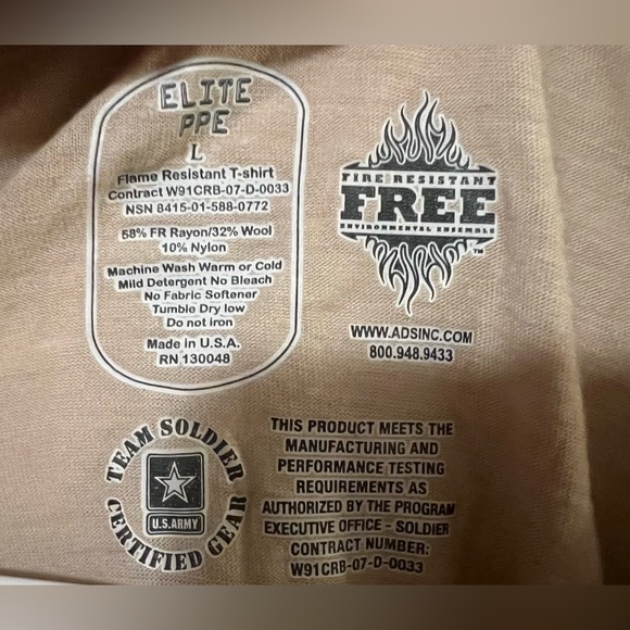 FLAME RESISTANT T-SHIRT TEAM SOLDIER UNDERSHIRT, LARGE, NWOT - Picture 3 of 5